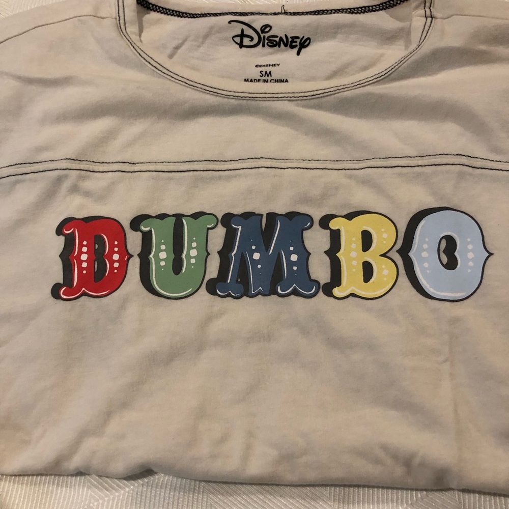 Disney Dumbo Tee with Red, Green, Blue, Yellow, Light Blue Lettering